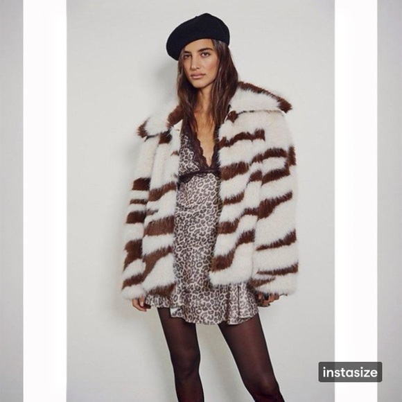 NWOT Free People Fiona Zebra Faux Fur Coat - Picture 6 of 16